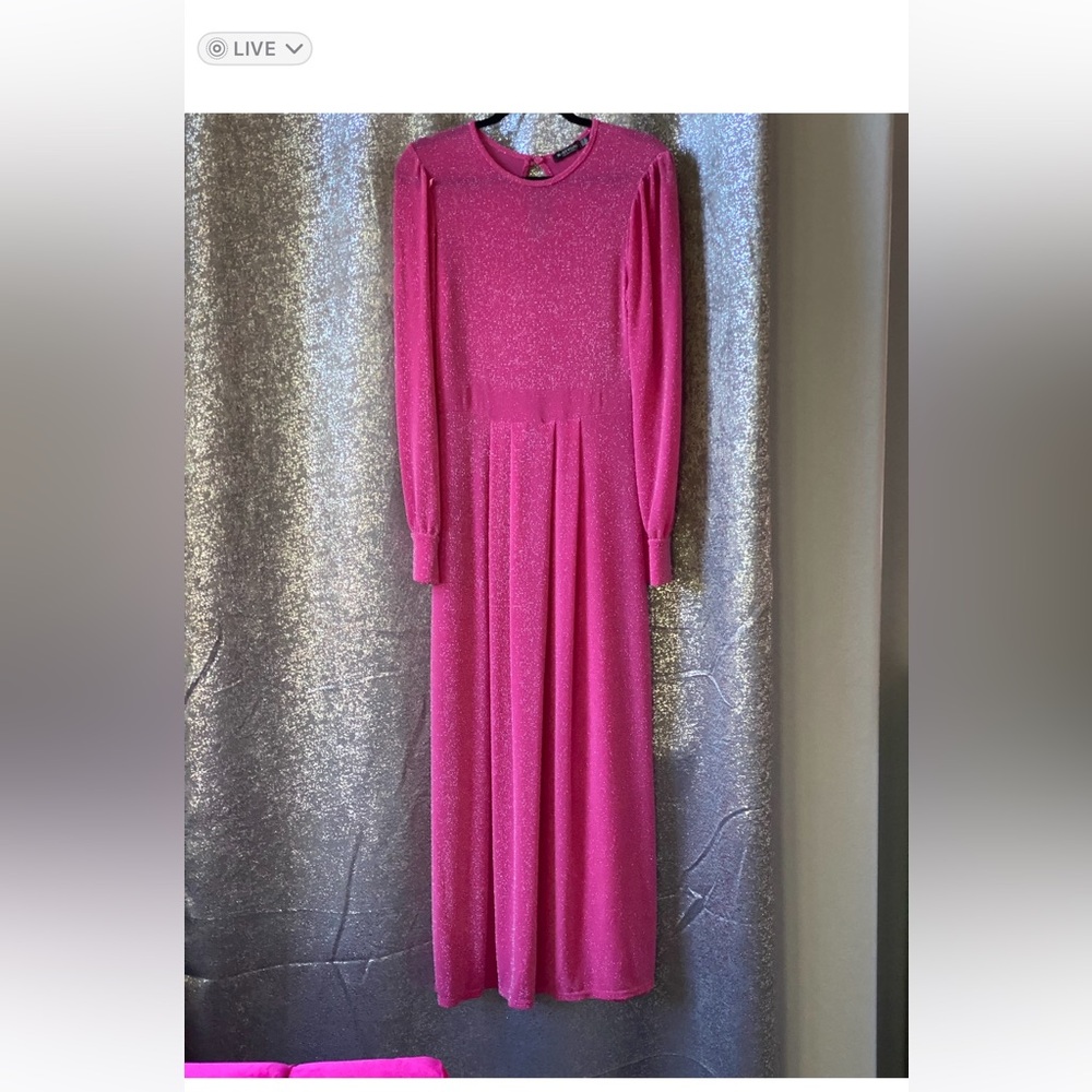 NWT…Nasty Gal Elegant Pink Lurex Long Sleeve Dress Sz M